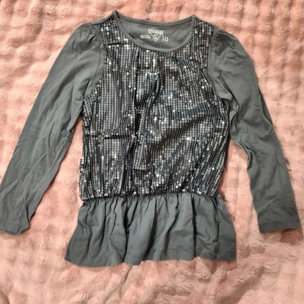 Oshkosh Girls 10 Sequin Grey Long Sleeve Shirt
